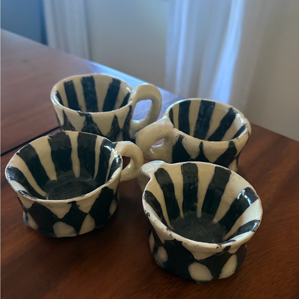 Handmade Ceramic Espresso Cups - Black & White Stripe
